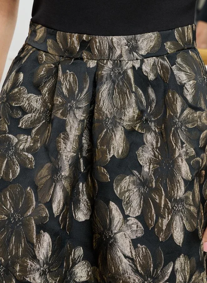 Styli  Women Gold Floral Off Shoulder A-Line Maxi Dress for Women | Best Price UAE