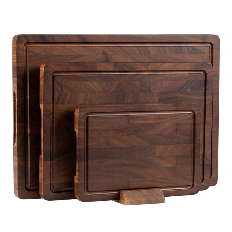 THETCHRY Walnut Wood Cutting Board Set, End Grain Cutting Boards for Kitchen with Handle, Non Toxic Wooden Charcuterie Boards Double Sided, Butcher Block for Meal Prep & Serving with Gift Box - Image 1