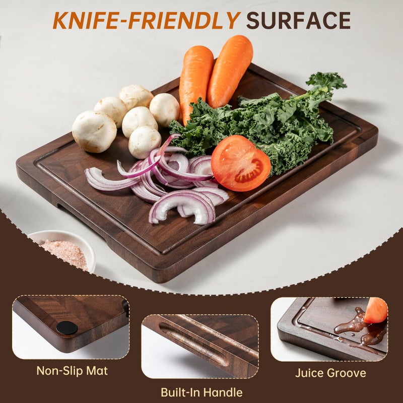 THETCHRY Walnut Wood Cutting Board Set, End Grain Cutting Boards for Kitchen with Handle, Non Toxic Wooden Charcuterie Boards Double Sided, Butcher Block for Meal Prep & Serving with Gift Box - Image 4
