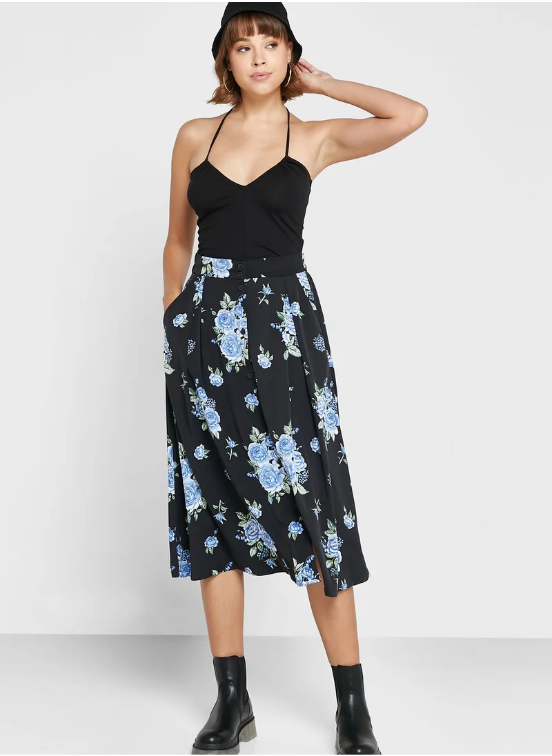 MONKI Floral Printed High Waist Skirt