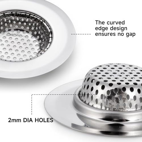 CORNERJOY 2PCS Bathtub Drain Strainer Cover - 2.84 inch Stainless Steel Shower Drain Hair Catcher - Image 3