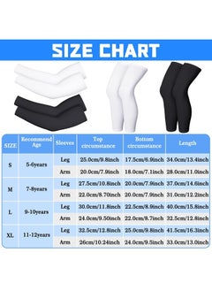 4 Pairs Kids Arm Sleeves for Basketball Kids Long Compression Leg Sleeves and Compression Arm Sleeves Youth Basketball Leg Sleeves (Black and White,Medium)