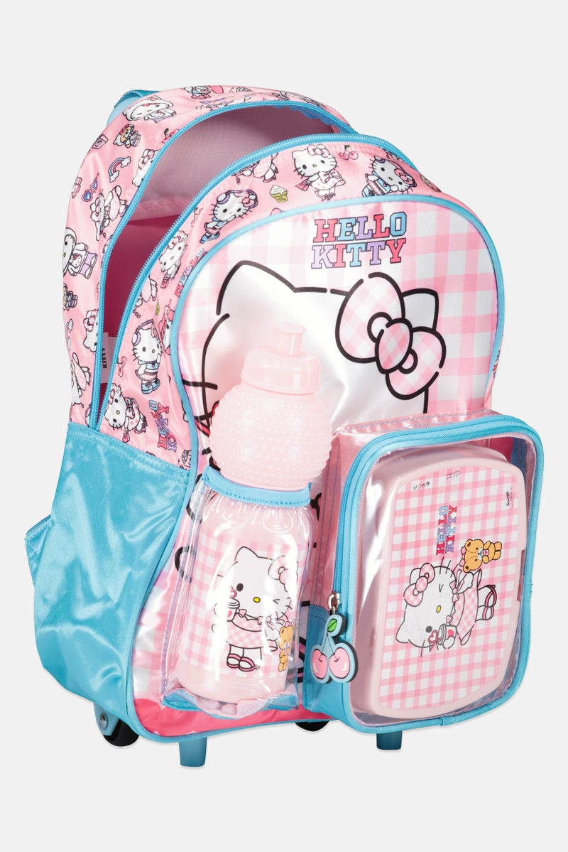 Sanrio حقيبة ترولي للبنات من هالو كيتي مع زجاجة ماء بلاستيكية وعلبة غداء، متعددة الألوان - Image 3
