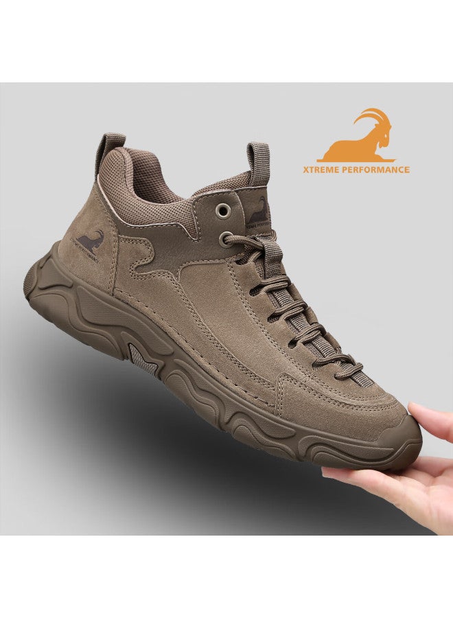 Beck Ram Men's Lightweight Luxury Genuine Leather Sports Casual Shoes Autumn Winter Warm Retro Mid-top Walking Shoes Durable Hiking Shoes - Image 1