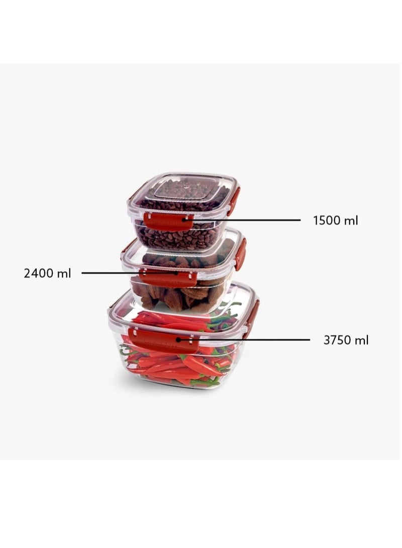 Dunya Plastik 3 Piece Master Square storage food container set, food boxes Set (1500-2400-3750 ml) - Image 1