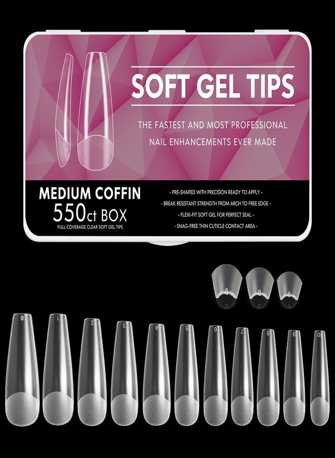 Cycullinyt 550pcs Coffin Soft Gel Nail Tips, 11 Sizes Medium Coffin Half Matte Nails Full Cover Acrylic Press on False Nail Tips for Beginners and Professional Home Salon DIY - Image 1