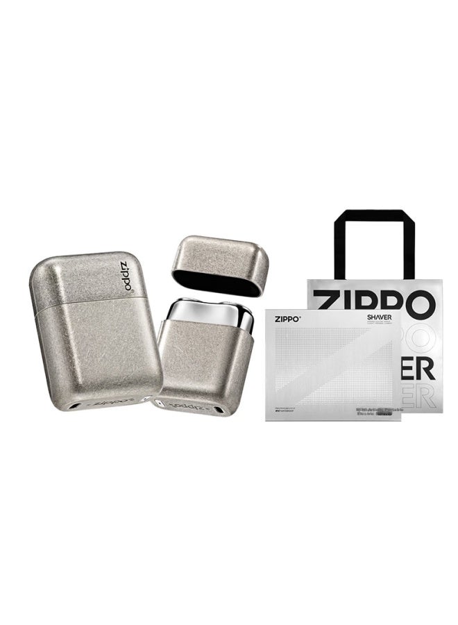 Zippo زيفو فضي قديم صغير محمول ماكينة حلاقة كهربائية قابلة للغسل للسفر هدية للرجال لصديق أو زوج عيد ميلاد يوم الحب - Image 5