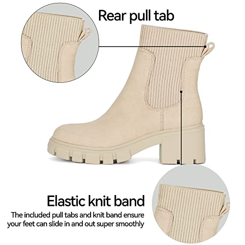 Athlefit Women's Chelsea Boots Fall Platform Ankle Boots Slip on Chunky Lug Sole Boots - Image 4