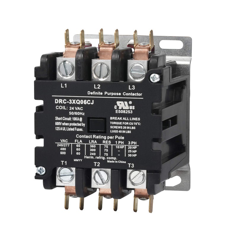 SUNLEE 60 Amp 3 pole Contactor 24v coil Definite Purpose Contactor A2L Compliant UL Recognized & Approved for UL 60335 HVAC Contactor 42EF35AJ equivalent NEMA - Image 3