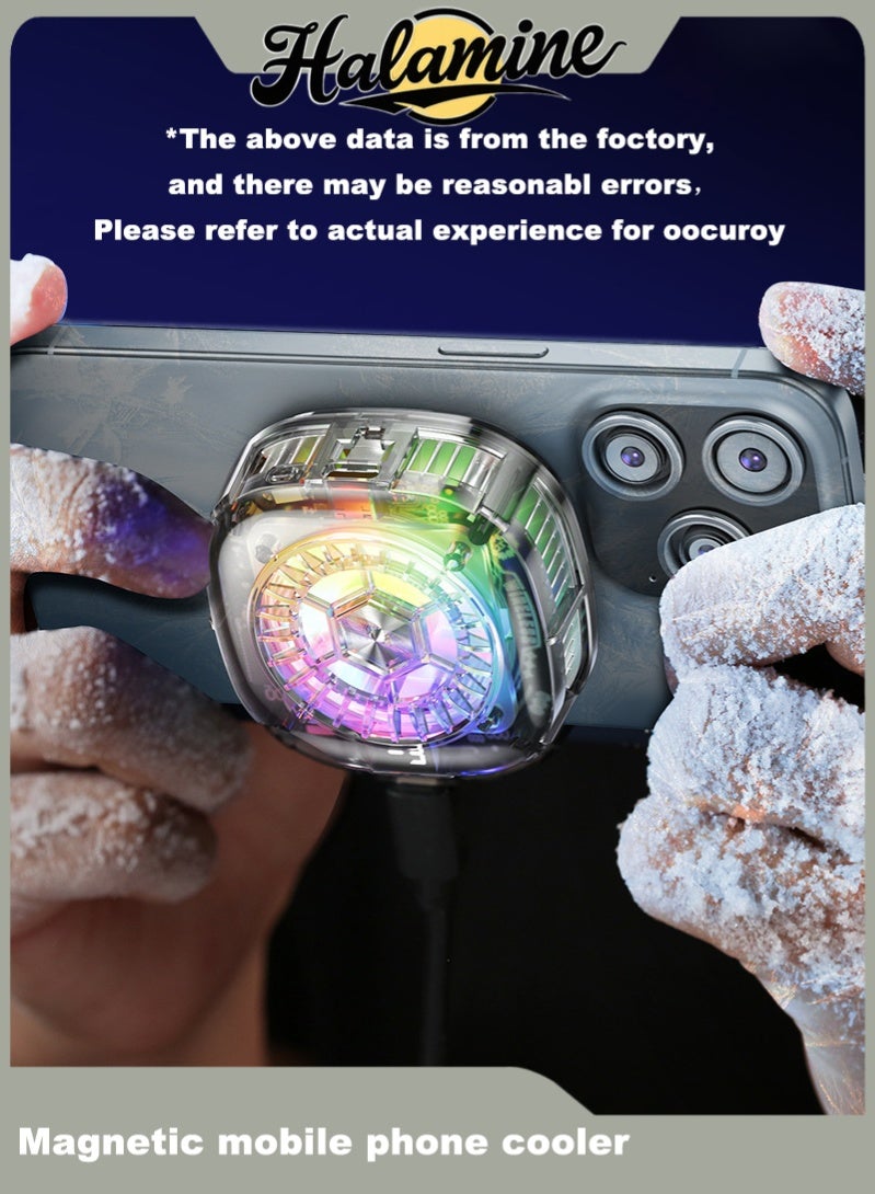 Halamine Phone Cooler for Gaming Magnetic Back， Clip Dual Purpose Phone Cooling Fan ，Digital display temperature Mobile Cooling Fan， without Noise for Playing Games Tiktok for Universal iPhone/Android Smartphone - Image 1