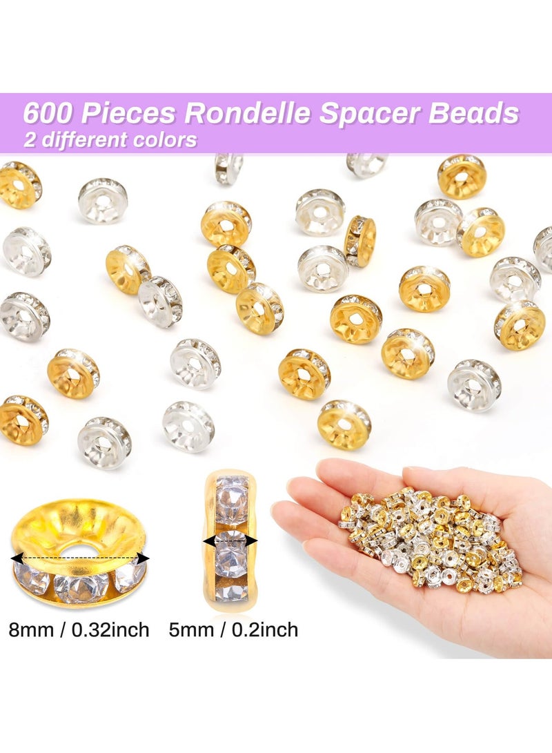 600 Pcs Sparkling Rondelle Spacer Beads Set for DIY Jewelry, Perfect for Bracelets, Pens and Craft Projects - Image 3