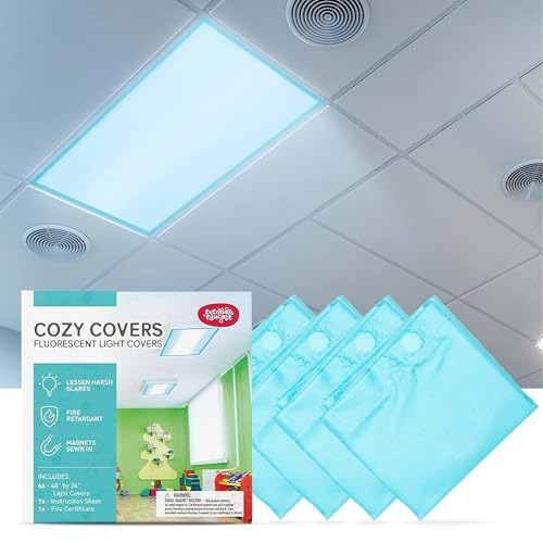 Everyday Educate Fluorescent Light Covers for Ceiling Lights, Light Covers Fluorescent Filter Magnetic for Office, Hospitals, Home - 48" by 24" (4 Pack, Sky Blue) - Image 1