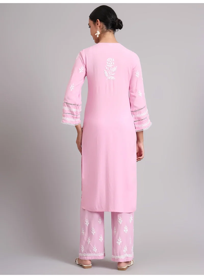 Alaya pink Women Hand Embroidered Lucknowi Chikankari Rayon Kurta Set-AL4078KS for Women | Best Price UAE