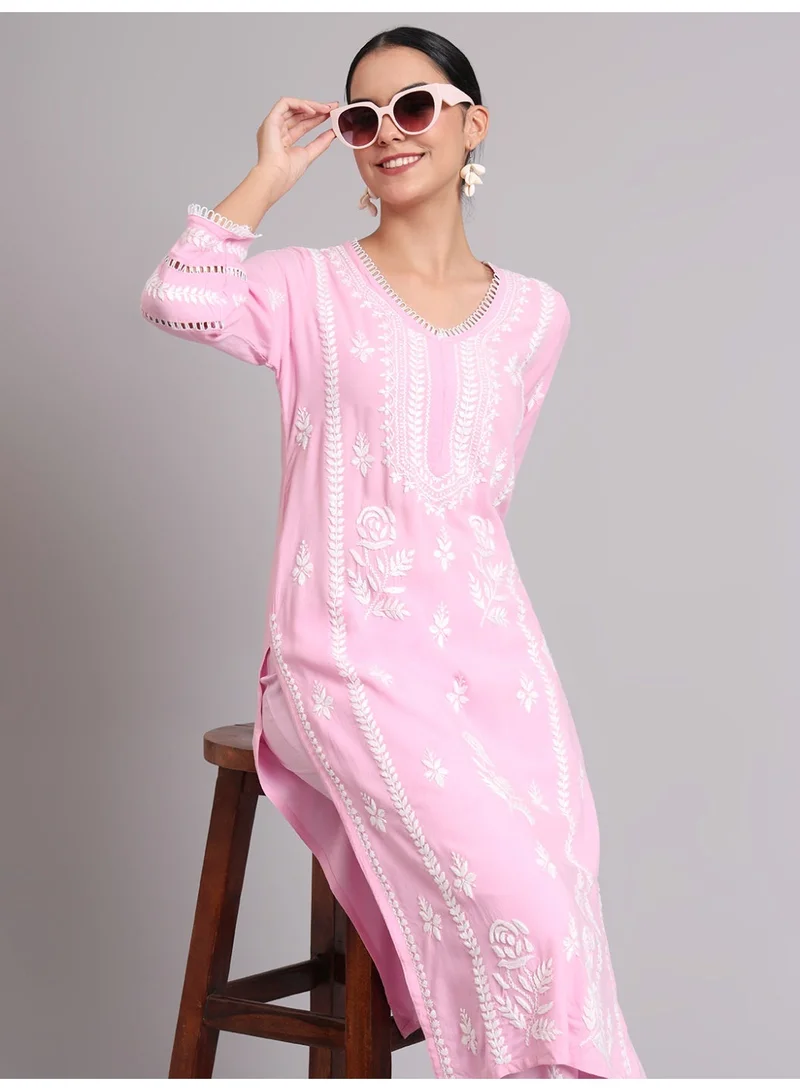 Alaya pink Women Hand Embroidered Lucknowi Chikankari Rayon Kurta Set-AL4078KS for Women | Best Price UAE