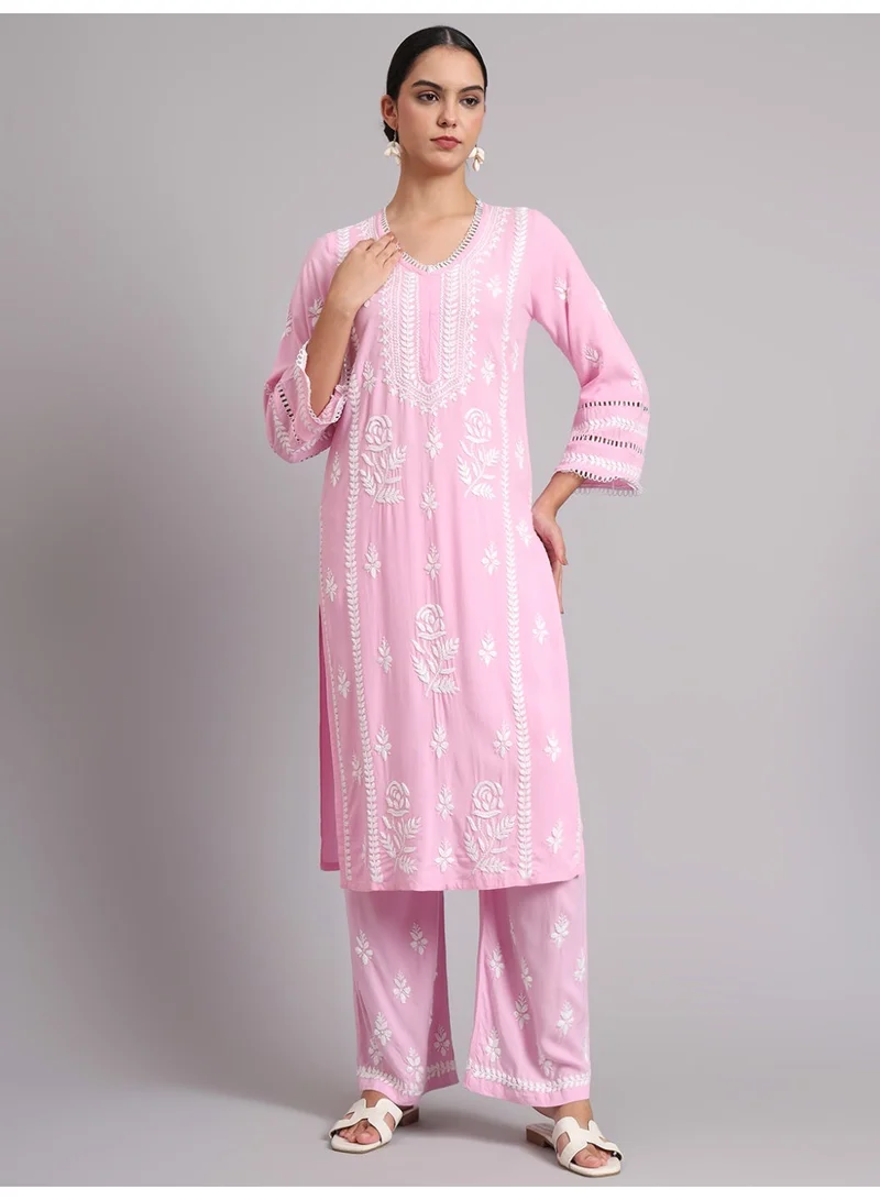 Alaya pink Women Hand Embroidered Lucknowi Chikankari Rayon Kurta Set-AL4078KS for Women | Best Price UAE