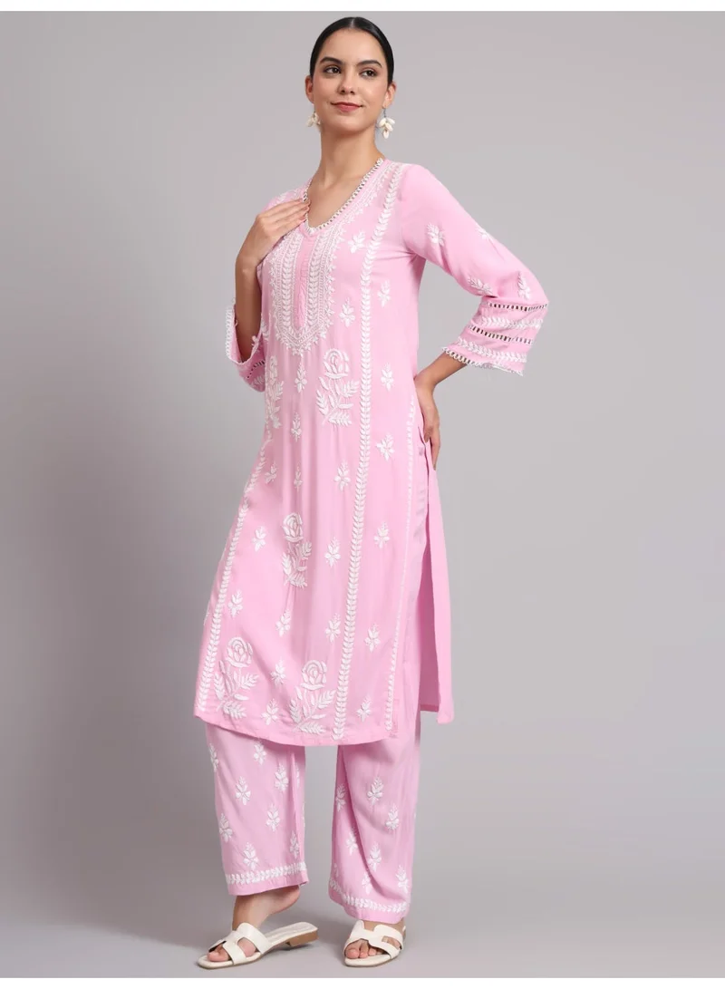 Alaya pink Women Hand Embroidered Lucknowi Chikankari Rayon Kurta Set-AL4078KS for Women | Best Price UAE