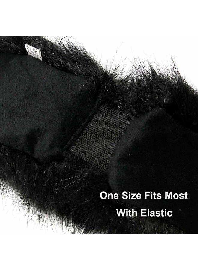 LA CARRIE Faux Fur Headband with Stretch Women's Winter Earwarmer Earmuff (Black & Natural) - Image 4