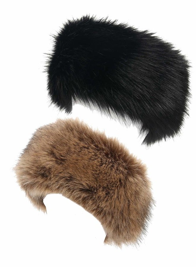 LA CARRIE Faux Fur Headband with Stretch Women's Winter Earwarmer Earmuff (Black & Natural) - Image 1
