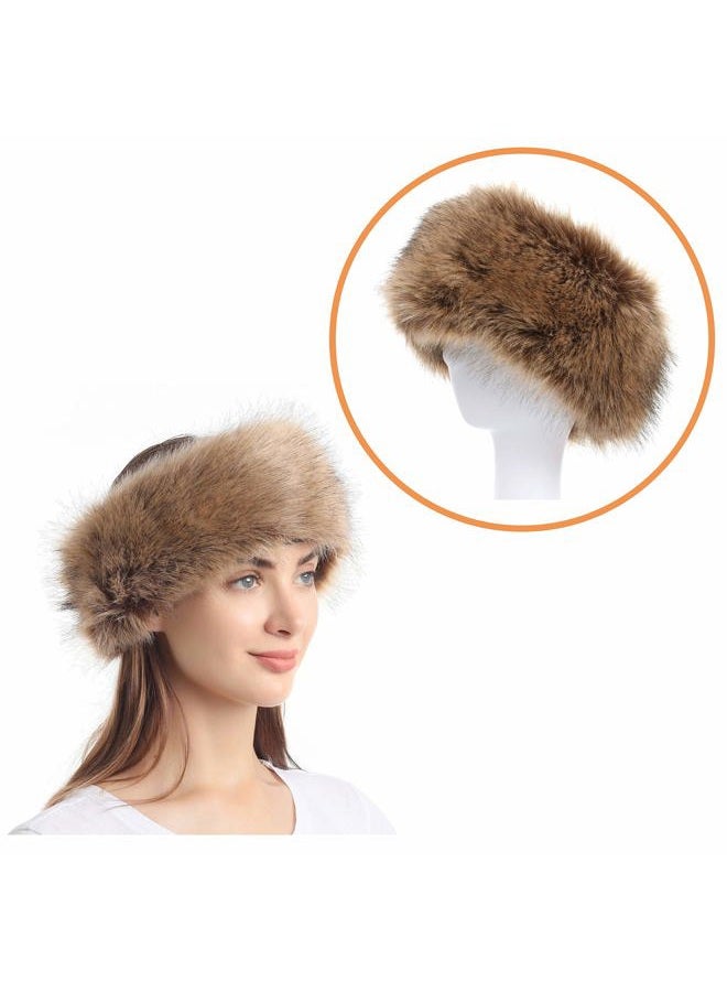 LA CARRIE Faux Fur Headband with Stretch Women's Winter Earwarmer Earmuff (Black & Natural) - Image 3