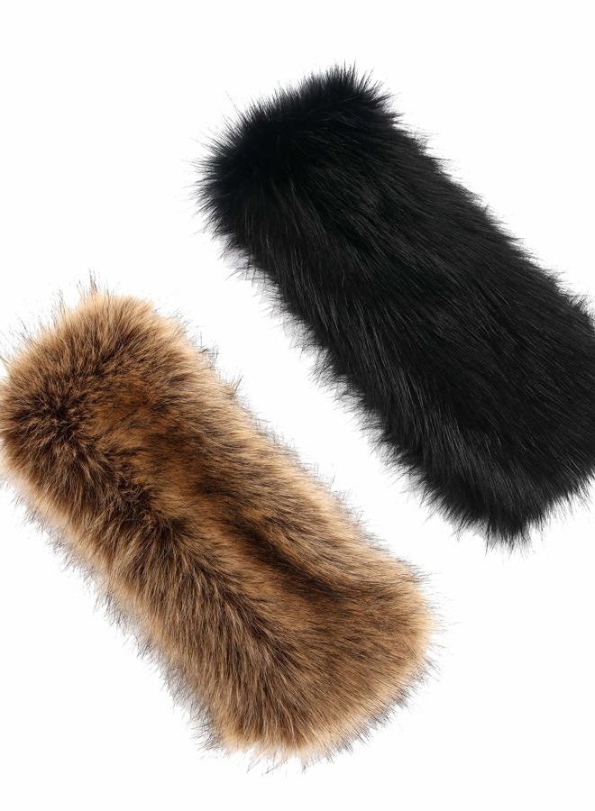 LA CARRIE Faux Fur Headband with Stretch Women's Winter Earwarmer Earmuff (Black & Natural) - Image 5