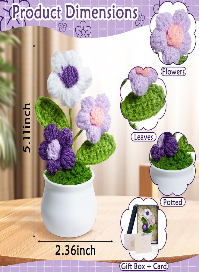 LAIDANLA Purple Crochet Puff Flowers Potted Plants, Small Handmade Crochet Flower Graduation Appreciation Birthday Gifts for Women Teacher Mom Coworker Friend Knitted Flower for Desk - Image 2