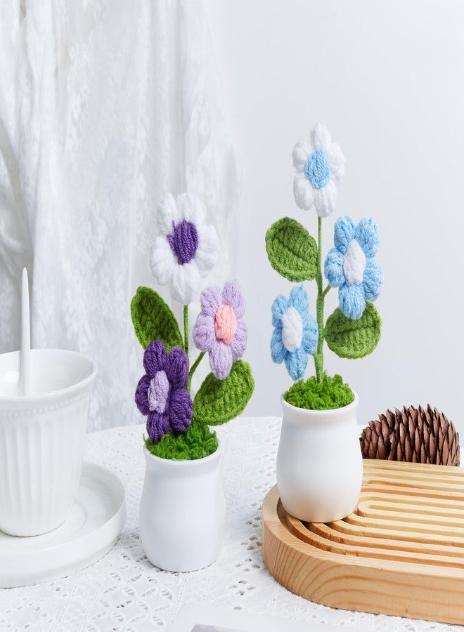 LAIDANLA Purple Crochet Puff Flowers Potted Plants, Small Handmade Crochet Flower Graduation Appreciation Birthday Gifts for Women Teacher Mom Coworker Friend Knitted Flower for Desk - Image 3