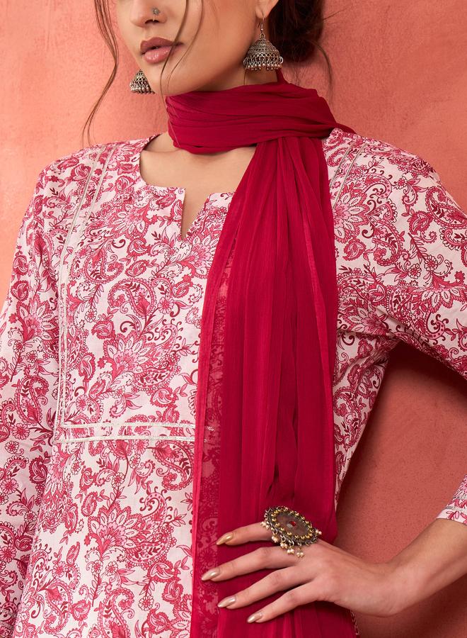 SASSAFRAS Pink and White Cambric Kurta with Pencil Pants and Dupatta Set - Image 4