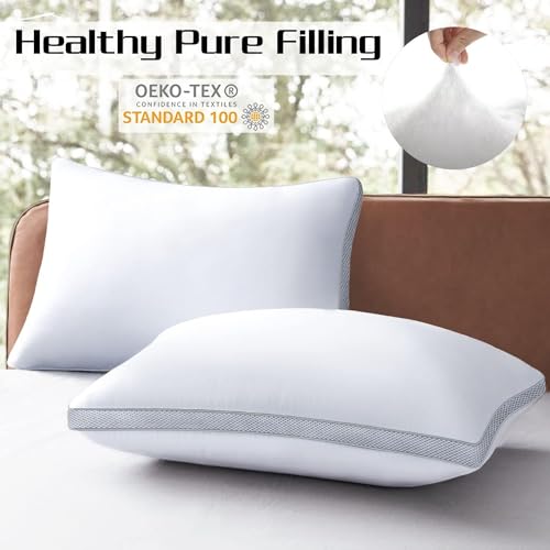 9villa Microfiber Sleeping Pillow Down Alternative Luxurey Hotel Quality Bed Pillows for Sleeping Soft and Supportive Pillows Set of 2 (Grey & White Coulor 27 x 17 inches) - Image 2