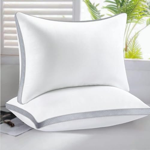 9villa Microfiber Sleeping Pillow Down Alternative Luxurey Hotel Quality Bed Pillows for Sleeping Soft and Supportive Pillows Set of 2 (Grey & White Coulor 27 x 17 inches) - Image 1