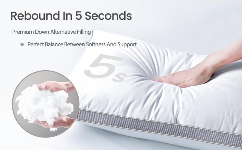 9villa Microfiber Sleeping Pillow Down Alternative Luxurey Hotel Quality Bed Pillows for Sleeping Soft and Supportive Pillows Set of 2 (Grey & White Coulor 27 x 17 inches) - Image 3