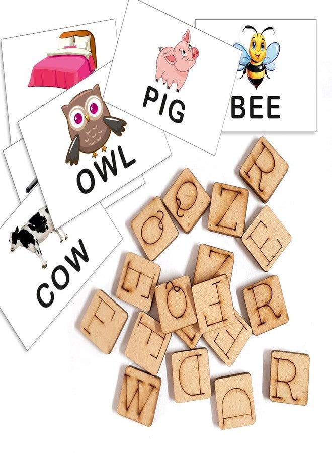 Tokyodo Word Making Game - Educational Flashcard & Alphabet Cutouts for Kids | Fun Spelling Puzzle Toy (3 Set Capital Alphabets Blocks & Flashcard with 3 Words Spelling) - Image 1