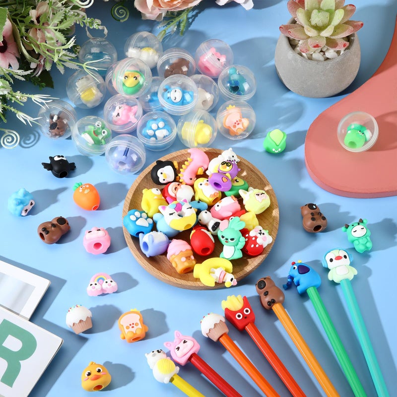 Civaner 200 Pcs Gumball Capsules Toys Clear Vending Machine Capsules with Cute Cartoon Toys Mini Round Capsule Gift for Kindergarten Xmas Easter Basket Stuffers Claw Machine Prizes Classroom Prizes - Image 4
