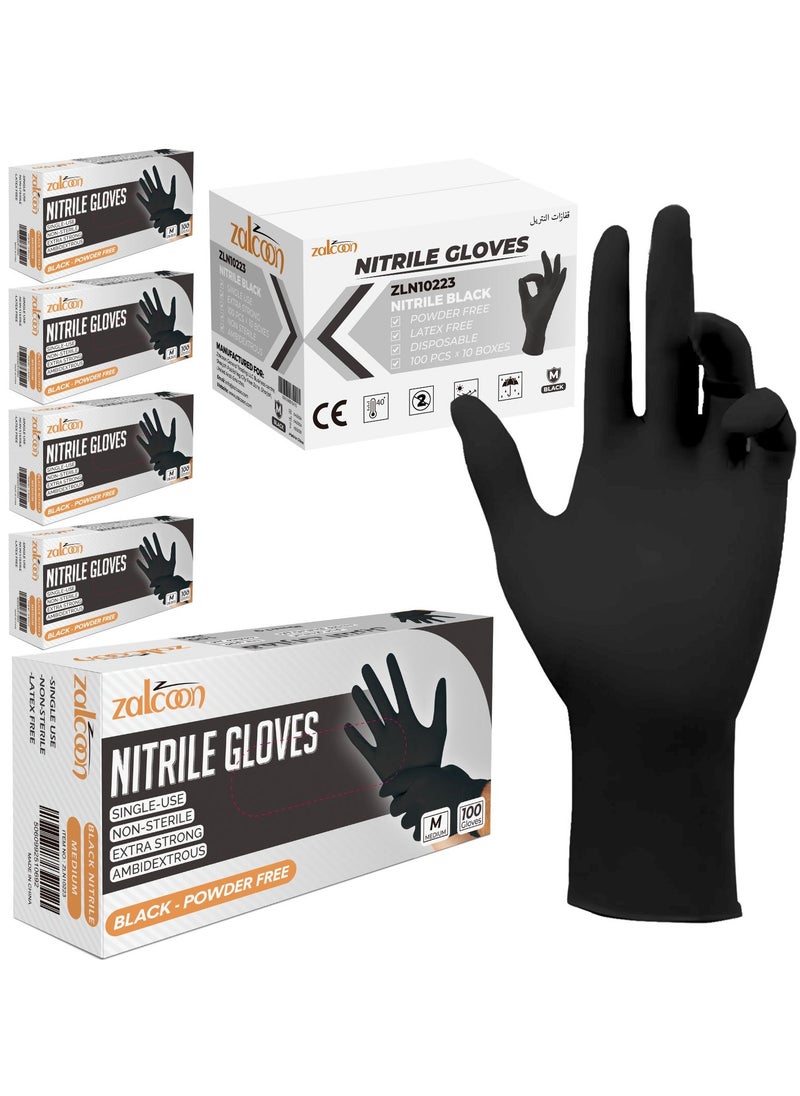 Zalcoon Zalcoon Nitrile Exam Gloves, Black, Powder Free, Latex Free, Best for Restaurant, Saloon, Kitchen, Cleaning, Food Prep (5 Pack x 100 Pieces)  - Image 1