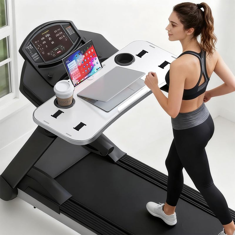 Qsxou Treadmill Desk Attachment with Large Laptop Platform, Universal Ergonomic Workstation for Laptops/Tablets, Fits Treadmill Handlebars Up to 36 Inches, White - Image 2