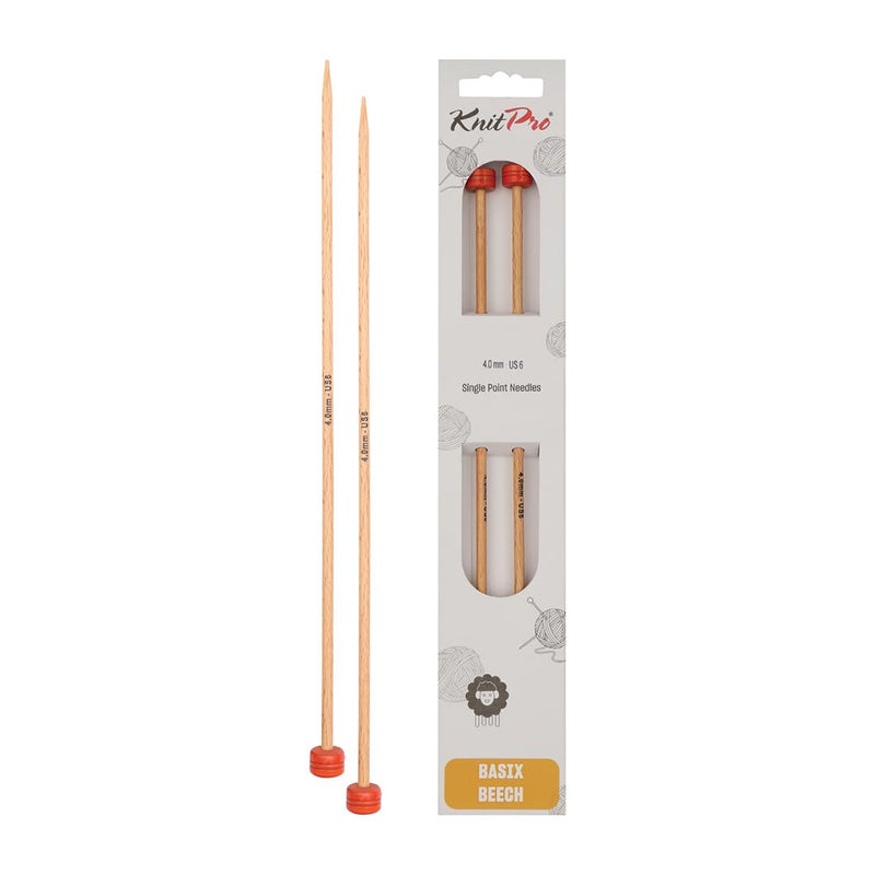 KnitPro Basix Beech Single Pointed Needles 10 25cm  400mm
