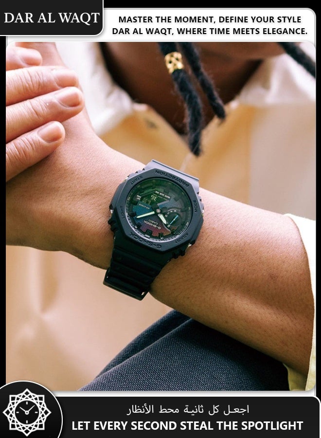 Casio G-Shock GA-2100RW-1A "Rainbow Brick Wall" Limited Edition - Full-Color Iridescent Dial, Rainbow Vapor Deposition, Digital-Analog Display, Shock Resistant, Bold Streetwear Style - Image 2