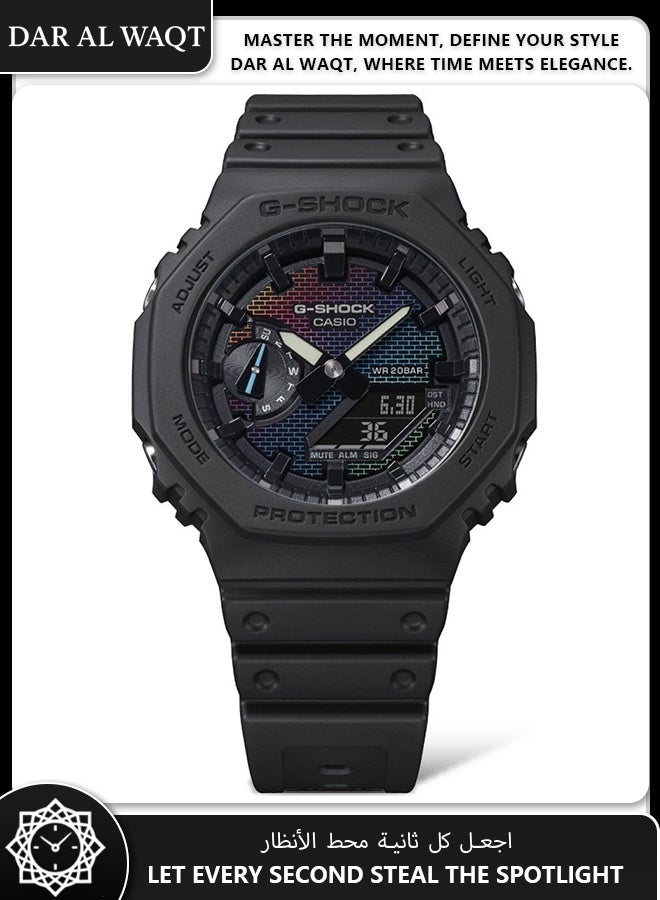 Casio G-Shock GA-2100RW-1A "Rainbow Brick Wall" Limited Edition - Full-Color Iridescent Dial, Rainbow Vapor Deposition, Digital-Analog Display, Shock Resistant, Bold Streetwear Style - Image 3