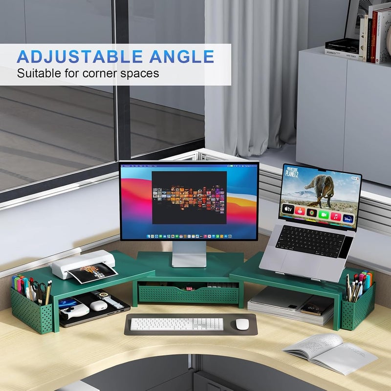 gianotter Dual Monitor Riser Stand, Desk Organizer with Drawer and 2 Pencil Holders, Monitor Stand for Desk, Office Decor Essentials (Green) - Image 4
