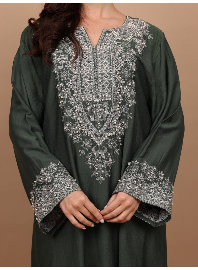 IKKXA Regal Silver Threaded Jalabiya IK6043 Green - Image 2