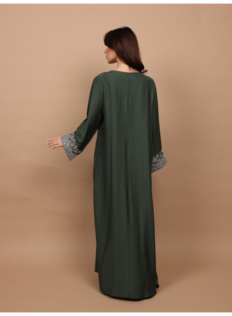 IKKXA Regal Silver Threaded Jalabiya IK6043 Green - Image 4