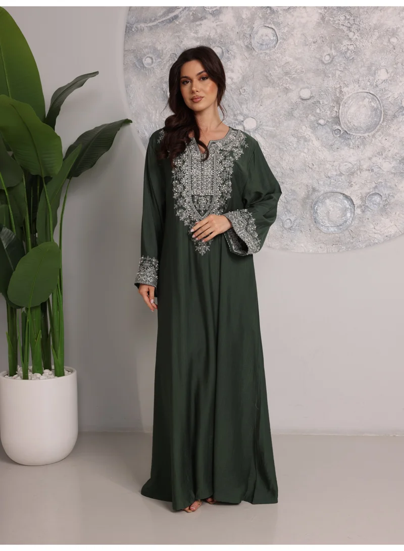 اكسا جلابية منسوجة ملكية فضي IK6043 اخضر