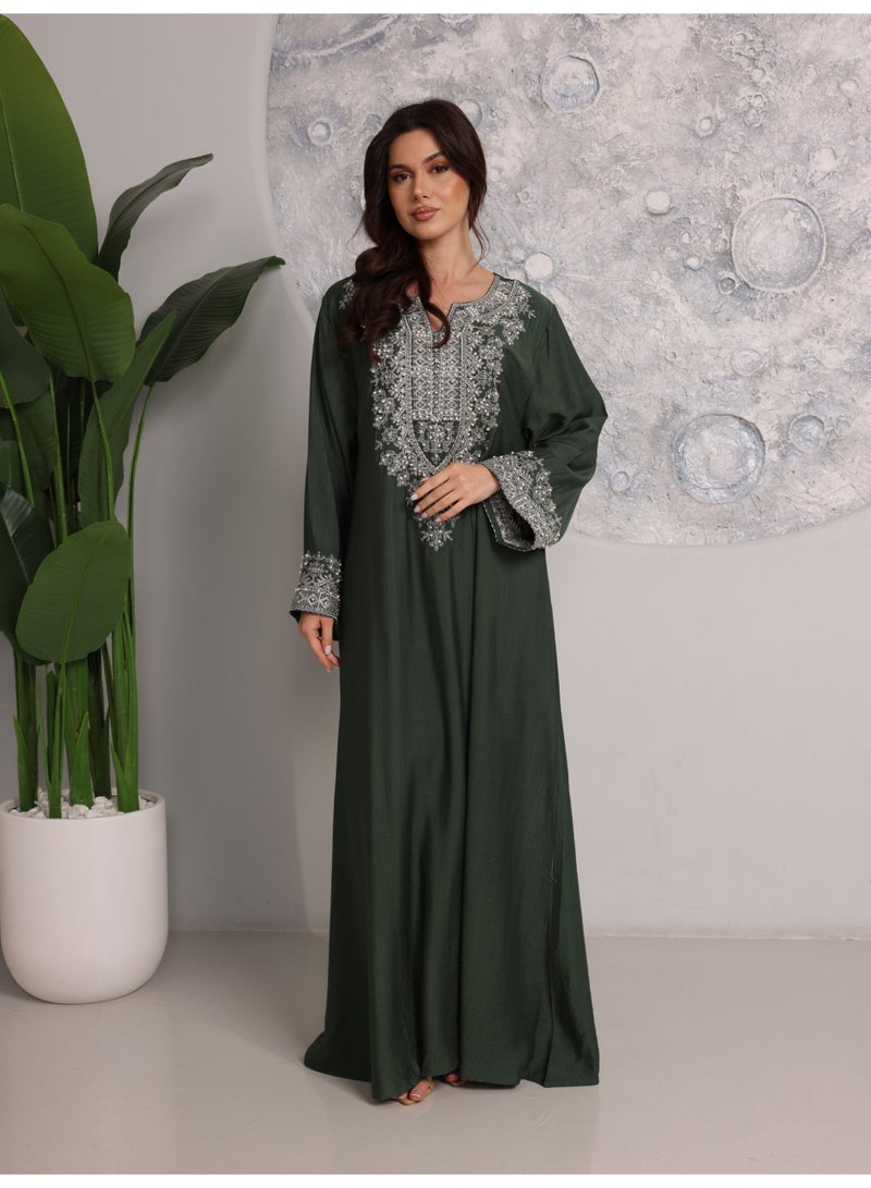 IKKXA Regal Silver Threaded Jalabiya IK6043 Green - Image 1