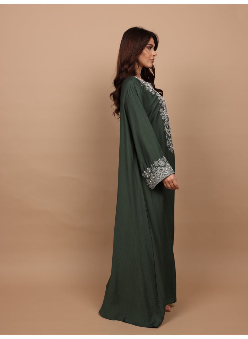 IKKXA Regal Silver Threaded Jalabiya IK6043 Green - Image 3