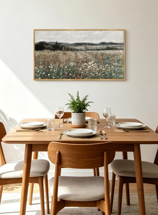 KUVIOKE Vintage Landscape Framed Wall Art 20x40in Large Meadow Sea of Flower Field Wall Prints Classic Retro Farmhouse Rustic Decorations for Living Room Bedroom (Natural Framed) - Image 4