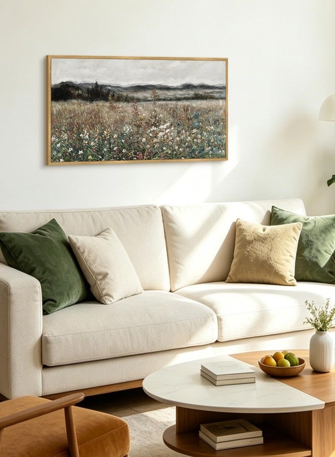 KUVIOKE Vintage Landscape Framed Wall Art 20x40in Large Meadow Sea of Flower Field Wall Prints Classic Retro Farmhouse Rustic Decorations for Living Room Bedroom (Natural Framed) - Image 5