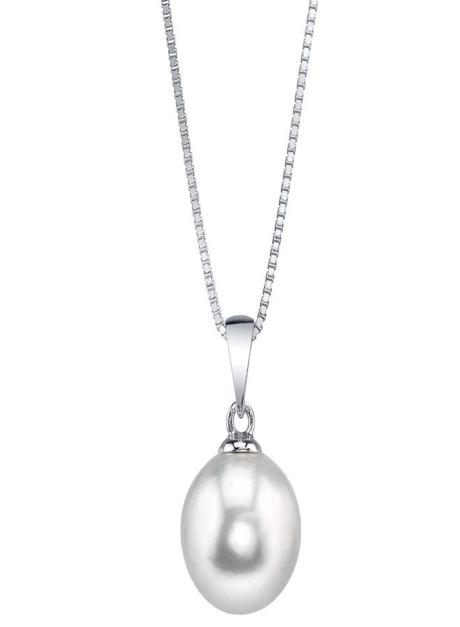 The Pearl Source 8mm White Freshwater Pearl Pendant Sydney Necklace for Women - Cultured Pearl Necklace | 14K Gold Plated 925 Sterling Silver Necklace with 16"-20" Adjustable Chain - Image 1