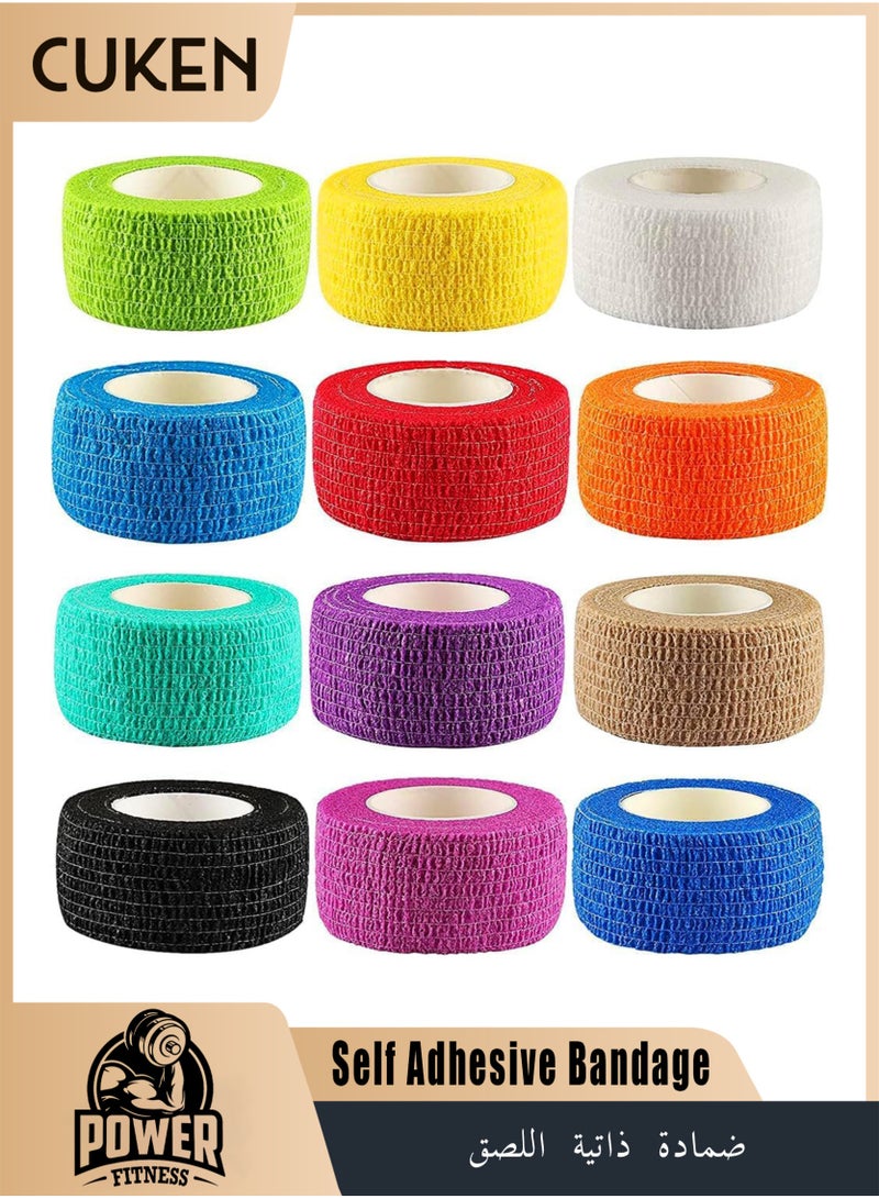 Cuken 12-Pack 2.5cm x 4.5m Self Adhesive Bandage Wrap, Elastic Self Breathable Self Adherent Wrap for Pets, Athletic Cohesive Bandage for First Aid, Sports Injury & Protection, 12Color - Image 1