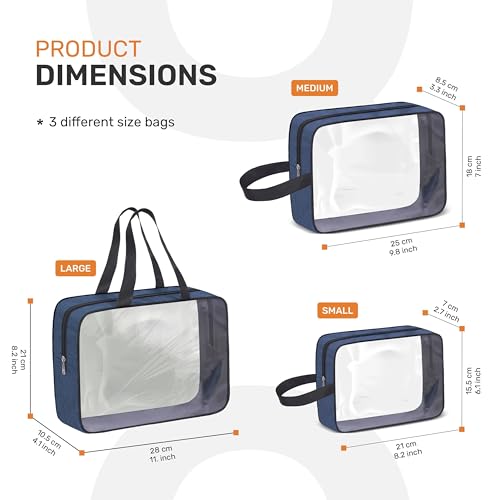 Cranique PVC Set of 3 Multipurpose Transparent Toiletry Bag for Women & Men, Travel Storage Bag, Travel Pouch for Makeup Cosmetic, Travel Organizer for Toiletries (QTSP1_Blue_3Q) - Image 2