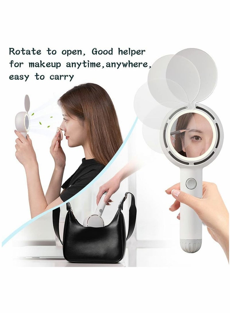 Excefore Portable Handheld Fan, Mini Handheld Small Fan with LED Light Makeup Mirror, USB Rechargeable Battery Operated Hand Fan 3 Speeds Adjustable Desk Fan with Base for Women Man Home Office Outdoor Travel - Image 3
