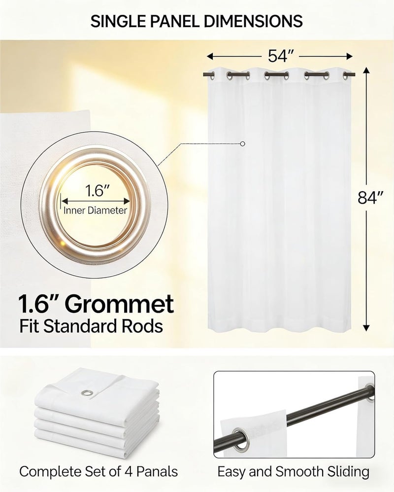 HolidayIdeas White Outdoor Sheer Curtains for Patio Waterproof, 4 Panels - 54 x 84 Inch - Light Filtering Voile Outside Curtains Grommet Drapes for Front Porch, Gazebo, Pergola, Backyard - Image 2